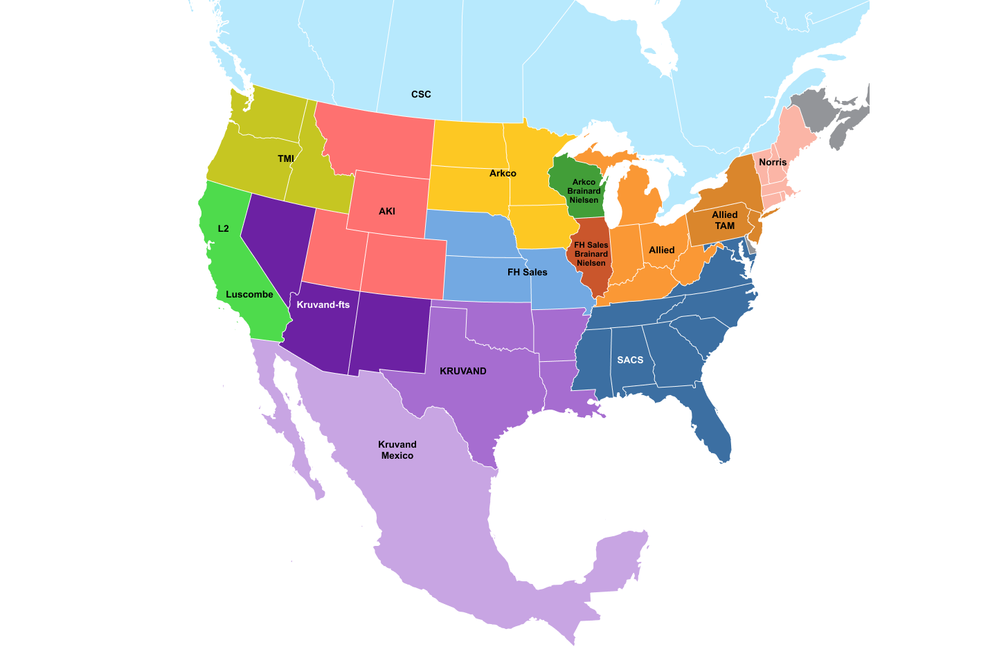 Map of sales territories.